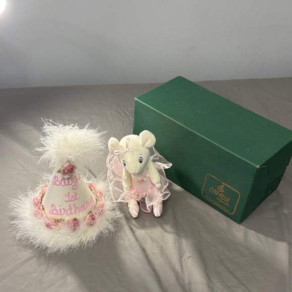 Rare 2000 American Girl Pink Birthday Hat with Mouse Plush